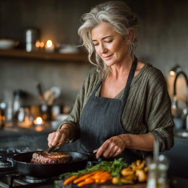 Pereche de seniori care gătesc împreună o masă sănătoasă